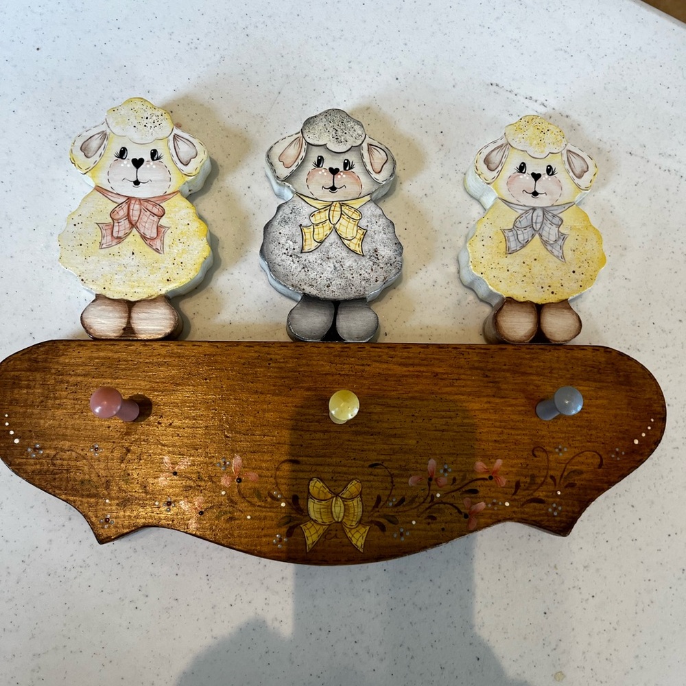 Handpainted Sheep Wall Decor with Hooks